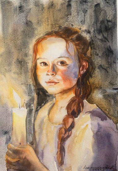 Girl with a candle 绘画 标题为“Girl with a candle” 由Daria Kamishanova, 原创艺术品, 水彩