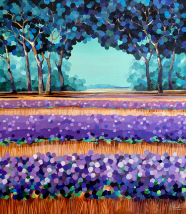 Laguna di lavanda Painting titled "Laguna di lavanda" by Nadia Lysakowska, Original Artwork, Acrylic Mounted on Wood Stretcher frame