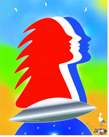 Digital Arts titled "" the tHree Dynamic…" by Gil'Ber Pautler, Original Artwork, Digital Painting Mounted on Glass