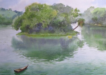 Island, lakeside Malerei mit dem Titel "Island, lakeside" von Bhargavkumar Kulkarni, Original-Kunstwerk, Aquarell