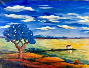 Peinture intitulée "14- l'étang de l'Or…" par Guy Raimon Cuisinier, Œuvre d'art originale, Huile Monté sur Châssis en bois