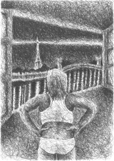 La Sorcière 20. Dessin intitulée "La Sorcière 20." par Oscar Olarte, Œuvre d'art originale, Stylo à bille Monté sur Carton