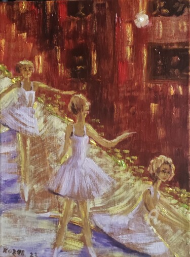 绘画 标题为“Ballerinаs on stage” 由Kozar, 原创艺术品, 油 安装在木质担架架上