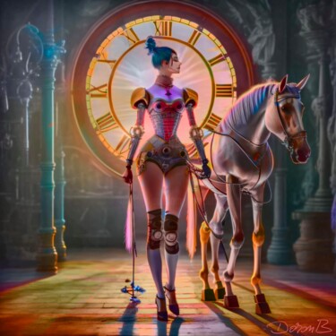 Digital Arts titled "Cavalière avec chev…" by Doron B, Original Artwork, Digital Painting
