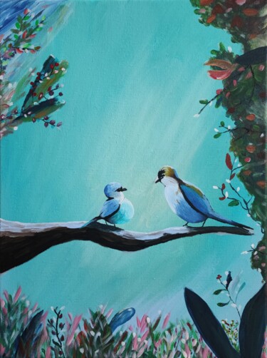 Plumes et Pétales 绘画 标题为“Plumes et Pétales” 由Jérémy Magnanou (Jemy-Art), 原创艺术品, 丙烯 安装在木质担架架上