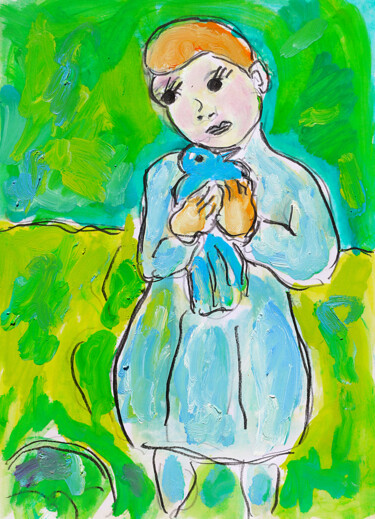 제목이 "Enfant au pigeon d'…"인 미술작품 Jean Mirre로, 원작, 기름