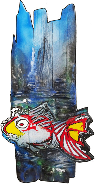 Painting titled "LE POISSON ROUGE" by Claude Géan, Original Artwork, Acrylic