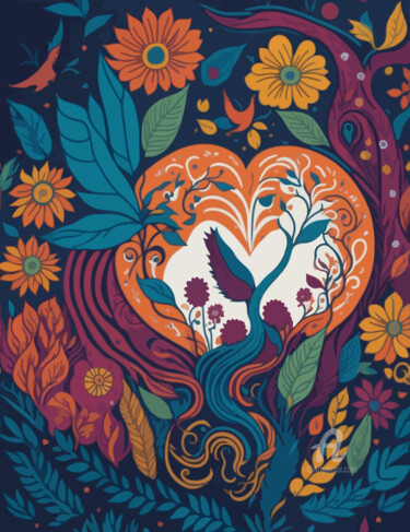 제목이 "Love and peace"인 디지털 아트 Phoenix Arts로, 원작, 디지털 페인팅