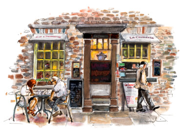 Painting titled "La Cremeria In York" by Miki De Goodaboom, Original Artwork, Watercolor