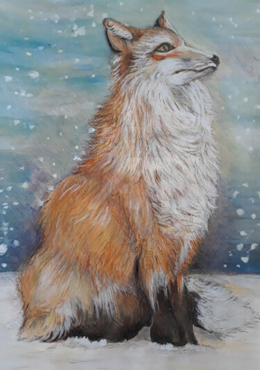 The red fox and the Northern winter Malerei mit dem Titel "The red fox and the…" von Diana Editoiu, Original-Kunstwerk, Aquarell