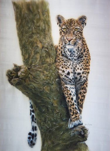 “Boldness” hyperrealistic leopard painted on pure silk "“Boldness” hyperrea…" başlıklı Tablo Olga Belova tarafından, Orijinal sanat, Akrilik