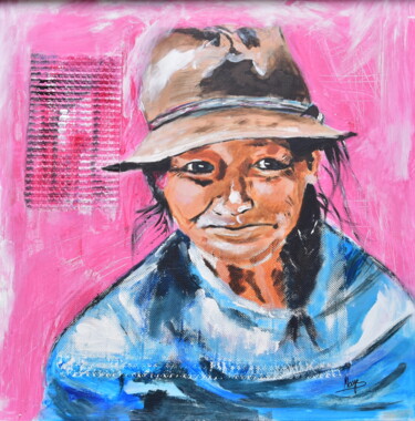 Peinture intitulée "La bienveillante" par Marianne Thioux, Œuvre d'art originale, Acrylique Monté sur Panneau de bois