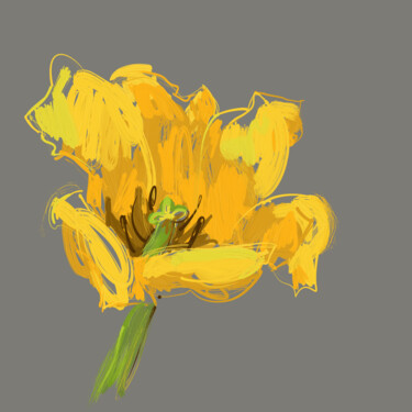 数字艺术 标题为“Yellow tulip #3” 由Valerie Lazareva, 原创艺术品, 数字油画