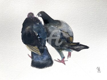 The Conversation (original) (New Smyrna Beach, FL, USA) 绘画 标题为“The Conversation (o…” 由Elodie M. Richard, 原创艺术品, 水彩