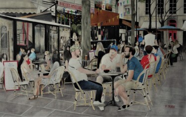 图画 标题为“En terrasse” 由Patrick Casado, 原创艺术品, 铅笔