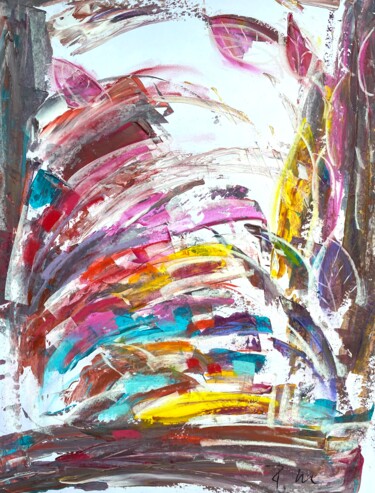 Painting titled "Energie_Avec du veg…" by Regine Blot, Original Artwork, Acrylic Mounted on Wood Panel