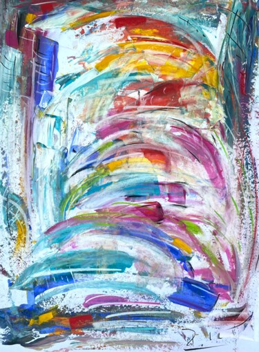 Painting titled "Energie_Saut en bleu" by Regine Blot, Original Artwork, Acrylic Mounted on Wood Panel