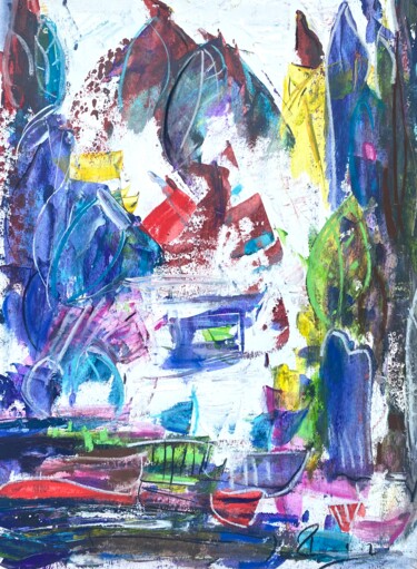 Painting titled "Hiver en couleur" by Regine Blot, Original Artwork, Acrylic Mounted on Wood Panel