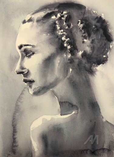 Peinture intitulée "“Black swan”." par Oxana Luky, Œuvre d'art originale, Aquarelle