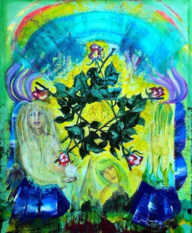 Pittura intitolato "Rosenpentagramm" da Annemarie Stelzer, Opera d'arte originale, Tempera