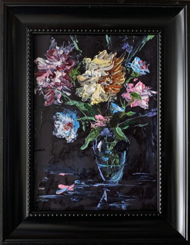 Abstract Tender flowers on black. (3) 绘画 标题为“Abstract Tender flo…” 由Vita Schagen, 原创艺术品, 油