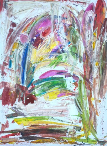 Painting titled "Eclosion au printem…" by Regine Blot, Original Artwork, Acrylic Mounted on Wood Panel