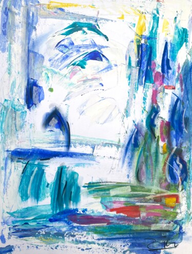 Painting titled "Oiseaux au-dessus d…" by Regine Blot, Original Artwork, Acrylic Mounted on Wood Panel