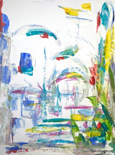 Painting titled "Oiseaux et plantes…" by Regine Blot, Original Artwork, Acrylic Mounted on Wood Panel