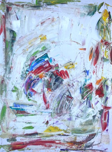 Painting titled "Taches colorées sur…" by Regine Blot, Original Artwork, Acrylic Mounted on Wood Panel