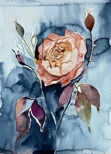 Rose No. 6 绘画 标题为“Rose No. 6” 由Elizabeth Becker, 原创艺术品, 水彩