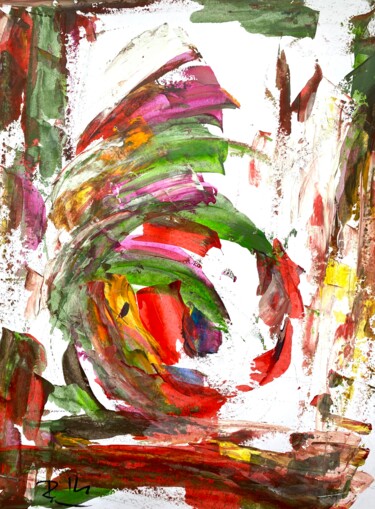 Painting titled "Emballement en vert…" by Regine Blot, Original Artwork, Acrylic Mounted on Wood Panel
