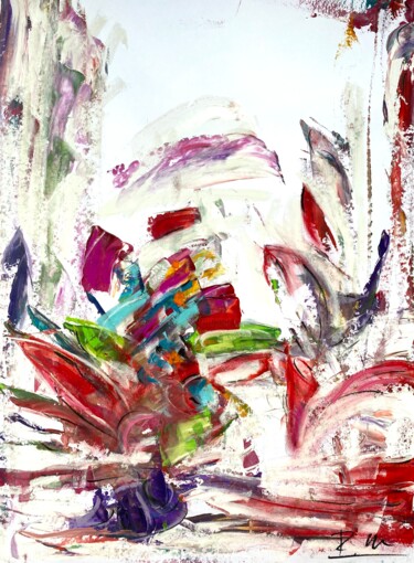 Painting titled "Inspiration florale…" by Regine Blot, Original Artwork, Acrylic Mounted on Wood Panel