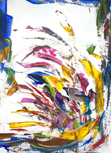 Painting titled "Inspiration florale…" by Regine Blot, Original Artwork, Acrylic Mounted on Wood Panel