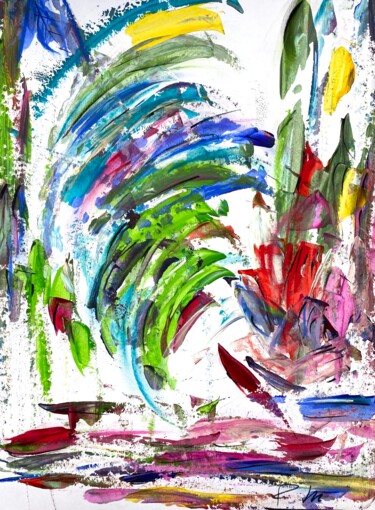 Painting titled "Inspiration florale…" by Regine Blot, Original Artwork, Acrylic Mounted on Wood Panel