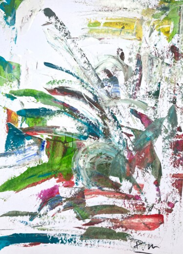 Painting titled "Inspiration florale…" by Regine Blot, Original Artwork, Acrylic Mounted on Wood Panel