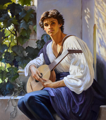 The Italian minstrel Schilderij getiteld "The Italian minstrel" door Serghei Ghetiu, Origineel Kunstwerk, Olie