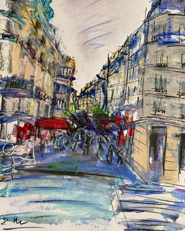 Painting titled "Une rue en hiver" by Regine Blot, Original Artwork, Acrylic Mounted on Wood Panel