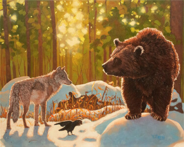绘画 标题为“Encounter brown bea…” 由Yue Zeng, 原创艺术品, 油