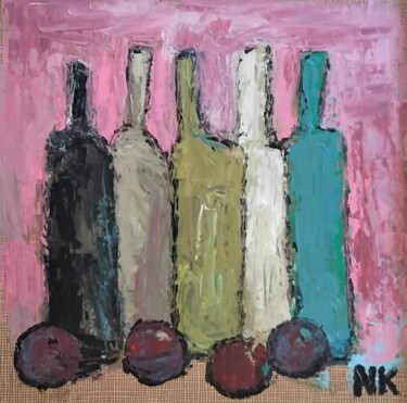 Peinture intitulée "BOUTEILLES ET PRUNE…" par Germain Henneka, Œuvre d'art originale, Acrylique Monté sur Carton