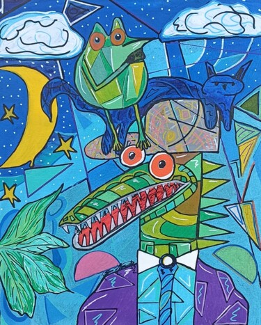 绘画 标题为“Croco and frog” 由João Miranda, 原创艺术品, 丙烯