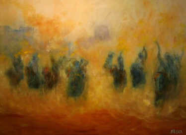 Schilderij getiteld "feux et poussière" door Béatrice Farge, Origineel Kunstwerk, Olie