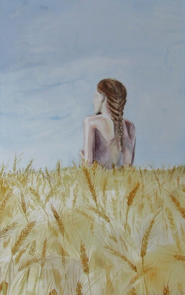 Painting titled "Merging with space" by Zolochevska Olena, Original Artwork, Watercolor
