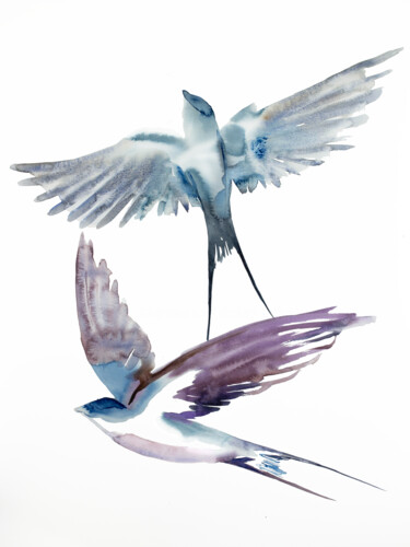 绘画 标题为“Swallows in Flight…” 由Elizabeth Becker, 原创艺术品, 水彩
