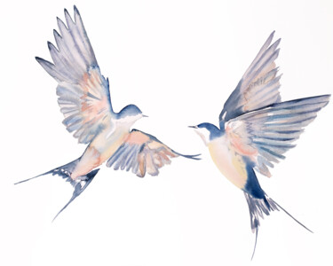 Swallows in Flight No. 45 绘画 标题为“Swallows in Flight…” 由Elizabeth Becker, 原创艺术品, 水彩