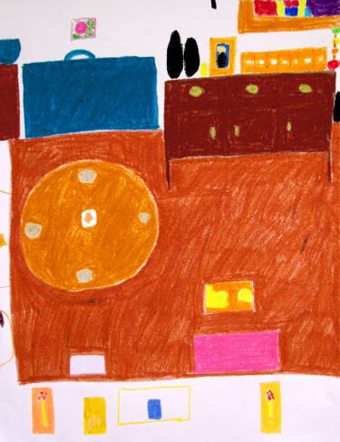 Dessin intitulée "Table de réveillon" par Guillaume Chocu (YAUME-C), Œuvre d'art originale, Pastel Monté sur Panneau de bois