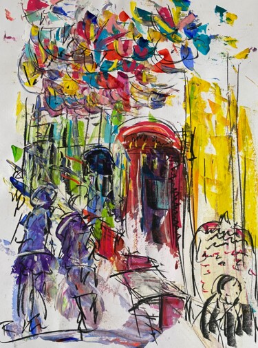 Painting titled "Jour de fête" by Regine Blot, Original Artwork, Acrylic Mounted on Wood Panel