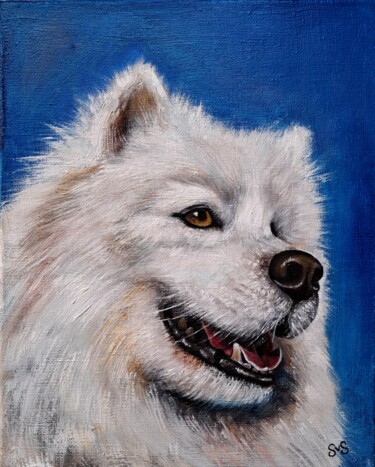 A portrait of a dog. Samoyed. Painting titled "A portrait of a dog…" by Svetlana Samsonova, Original Artwork, Oil