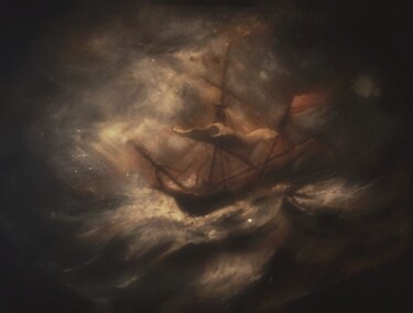 After Willem Van de Velde, Storm at Sea on The Coast Картина под названием "After Willem Van de…" - Amazeigh Bouzékri, Подлинное произведение искусства, Масло