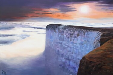 Sunset landscape, acrylic painting on canvas, purple, orange Peinture intitulée "Sunset landscape, a…" par Monica Le Crom, Œuvre d'art originale, Acrylique Monté sur Châssis en bois