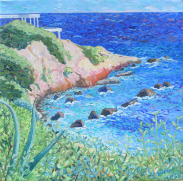 Bahía Rocosa en Playa de los Toros Pintura titulada "Bahía Rocosa en Pla…" por Kirsty Wain, Obra de arte original, Oleo